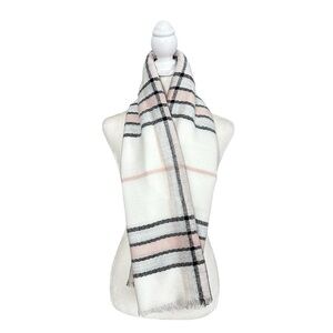 Maurices White, Pink & Black Plaid Blanket Fringe Trim Scarf